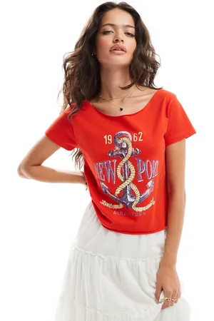 ASOS Slash neck top with newport nautical graphic in