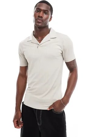 ASOS Polo in textured rib in stone