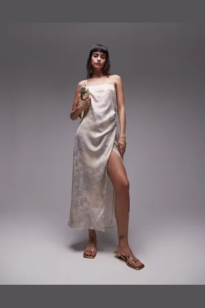 Topshop Premium square neck wrap midi slip in dusty floral