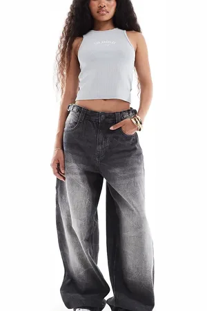 Bershka Petite adjustable waist carpenter jeans in