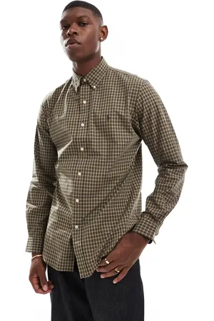 Ralph Lauren Icon logo check poplin shirt in khaki tan