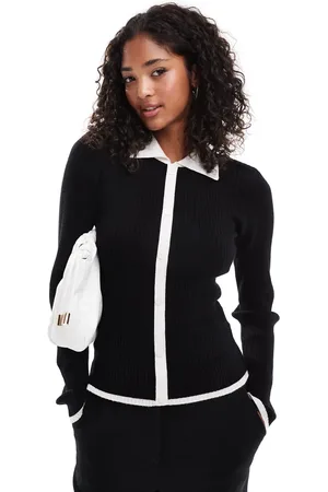 Y.A.S Faux placket cardigan with contrast in mono