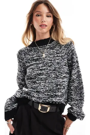 Threadbare High neck boucle jumper in & white