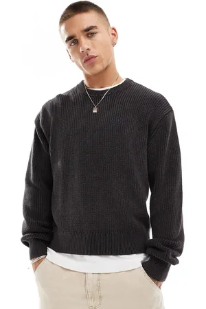 Bershka Ribbed knitted jumper in dark