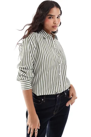 Stradivarius Oversized shirt in green stripe