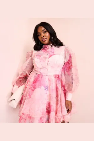 ASOS Curve organza swing dress with pussybow in floral print