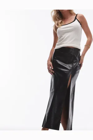 Topshop Vinyl double split midi skirt in