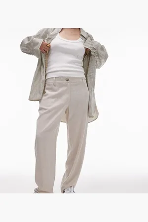 Topshop Low slung linen button trouser in natural