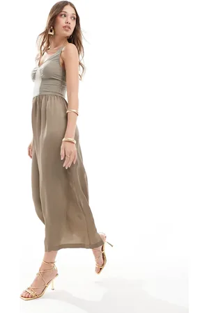 & OTHER STORIES Midi slip dress with soft corset detail and full hem in taupe