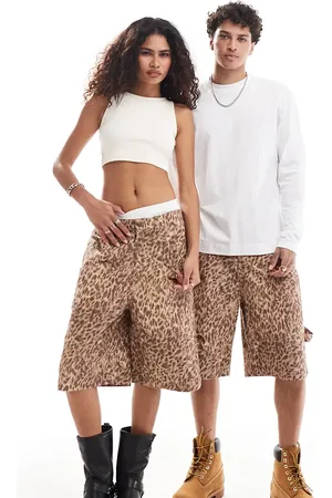 Reclaimed Unisex western leopard print longer length jorts