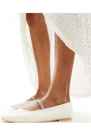 Truffle Collection Wide fit bridal embellished strap ballet pump in ivory