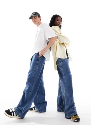 COLLUSION Unisex baggy skate jeans in midwash - MBLUE
