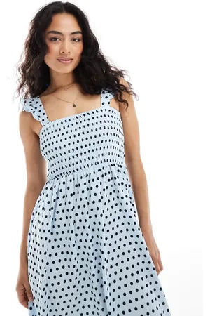 Pieces® Textured jersey frill strap maxi dress in spot print