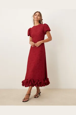 Sister Jane Puff sleeve bubble hem maxi dress in burgundy