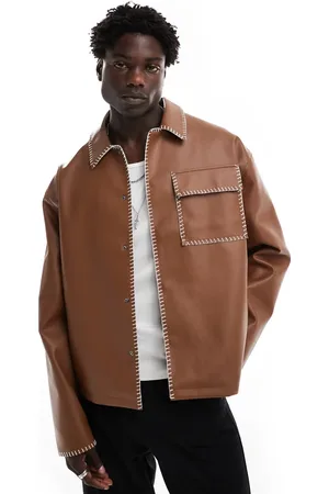 ASOS Oversized faux leather harrington jacket with contrast stich in