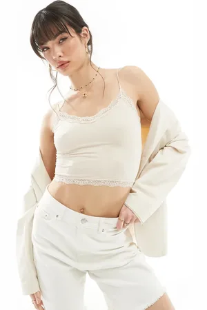 ONLY Seamless lace detail cami top in beige