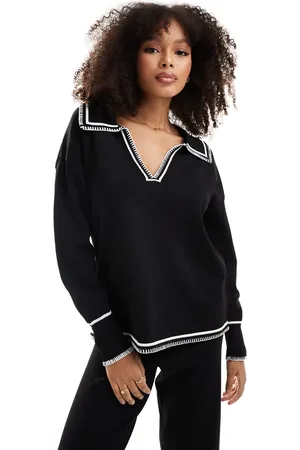 SNDYS Knit collar detail jumper co-ord in with white stitch