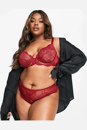 ASOS ASOS DESIGN Curve Sienna lace underwired plunge bra in burgundy
