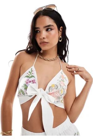 ASOS Embroidered floral tie front cami co-ord in