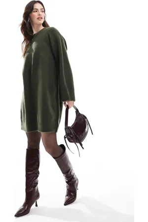 ASOS Crew neck mini dress with wide cuff in khaki