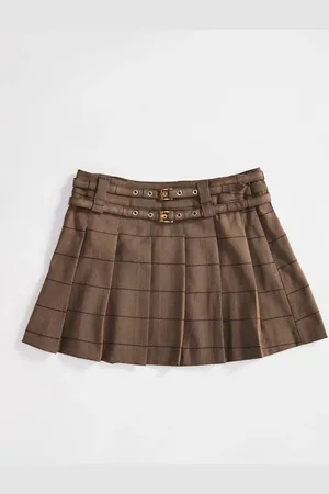 ASOS Tailored pleated mini skirt with belt detail in check