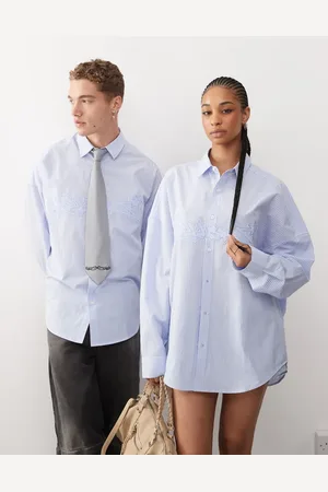 COLLUSION Unisex oversized long sleeve stripe shirt with applique in