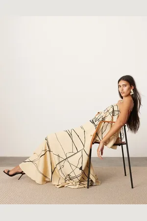 ASOS Strappy square neck maxi dress with pockets and dramatic drape detail in mono abstract print