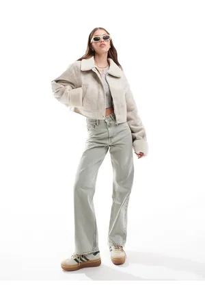 ASOS Top collar shearling jacket in stone