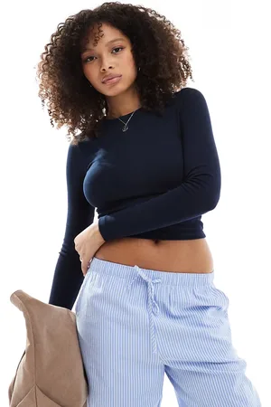 Bershka Long sleeve baby tee in navy