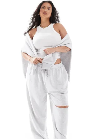 ASOS ASOS DESIGN Curve wide leg jogger with ripped knee in marl