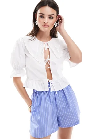 Miss Selfridge Poplin embroidered collar shirt in