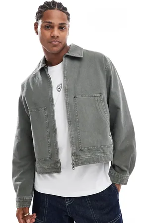 Pull&Bear Washed denim worker jacket in khaki