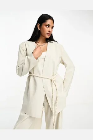 ASOS Wrap suit blazer with rope belt in natural
