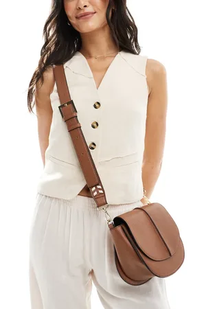 Accessorize Crossbody bag with white stitching in tan