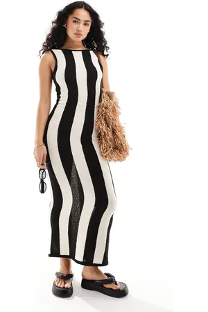 ASOS Knitted textured vertical stripe midaxi dress in mono