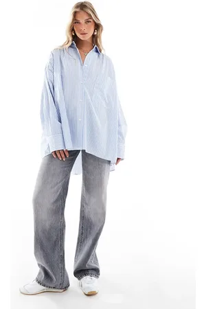 ASOS Ruched detail oversized shirt in stripe
