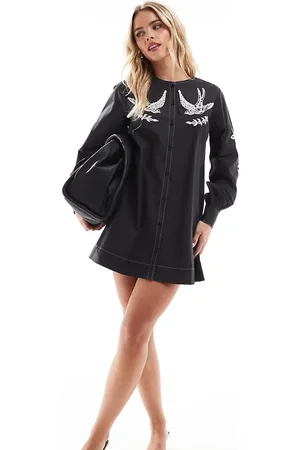 Never Fully Dressed Petite Romance embroidered shirt mini dress in