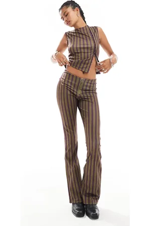 Basic Pleasure Mode Tabby striped bootcut trouser co-ord in brown and green