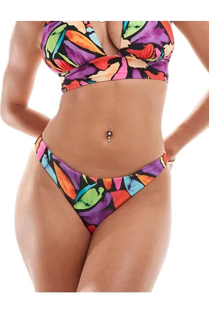 ASOS Lillie high leg thong bikini bottom in abstract print