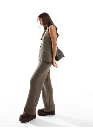 ASOS Knitted wide leg trouser co-ord in dark taupe