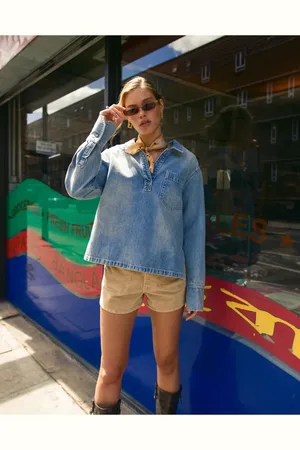 Topshop Denim pull on shirt in bleach