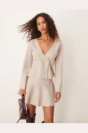 VILA Structured knit wrap cardigan co-ord in natural melange