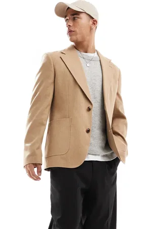 ASOS Slim blazer in camel flannel
