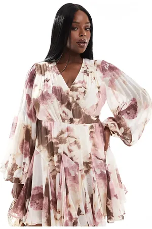 ASOS ASOS DESIGN Curve wrap balloon sleeve mini dress with tie waist detail in floral print