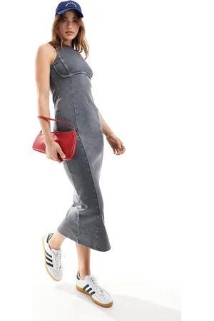 Miss Selfridge Corset racer midi dress in washed charcoal