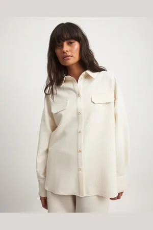 NA-KD X Laura Jane Stone linen blend oversized shirt in beige