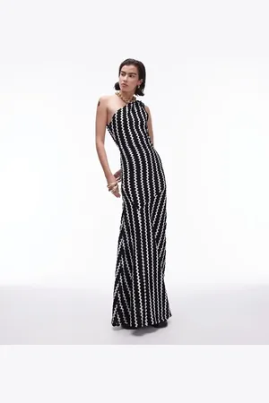 Topshop Crochet one shoulder ruched side midi dress in mono
