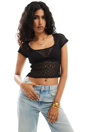 COLLUSION Lace square neck top