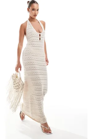 ASOS Knitted halter maxi dress in ecru