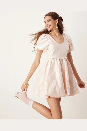 Sister Jane Puff sleeve jacquard mini dress in powder